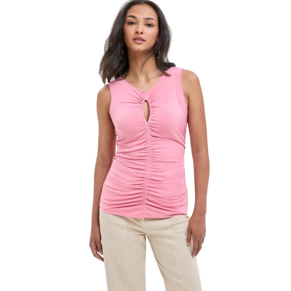 Hugo Boss Orange Emacha Ruched Sleeveless Keyhole Top in Flamingo Pink